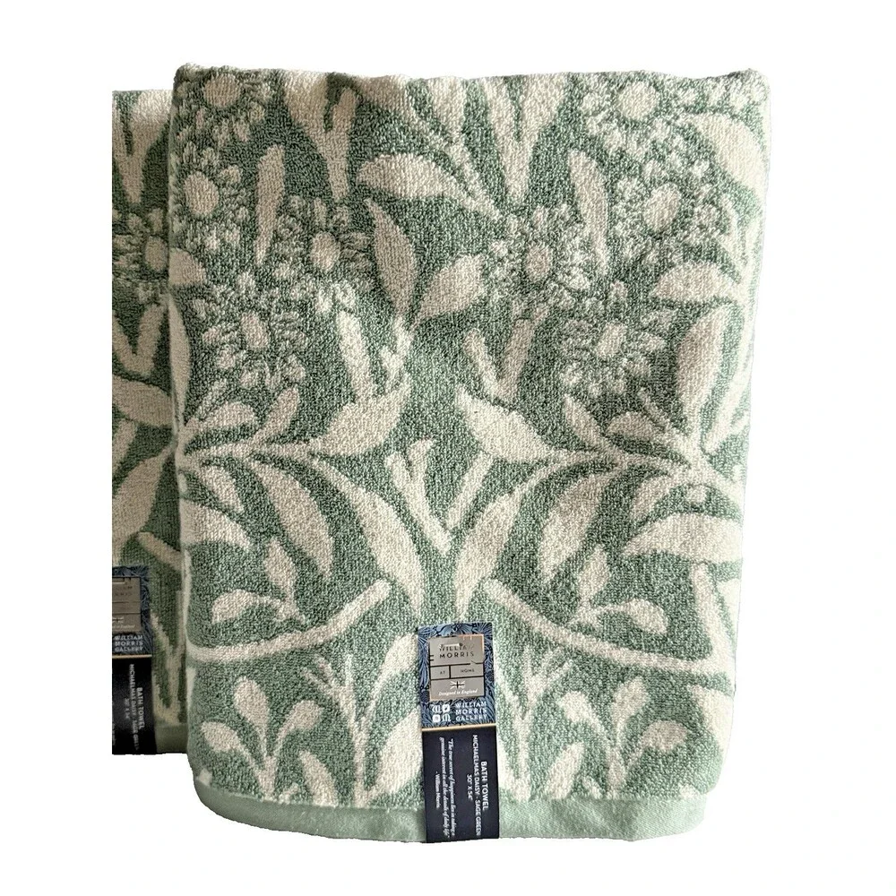 William Morris Michaelmas Daisy Sage Green Bath Towel Set of 2 English Garden